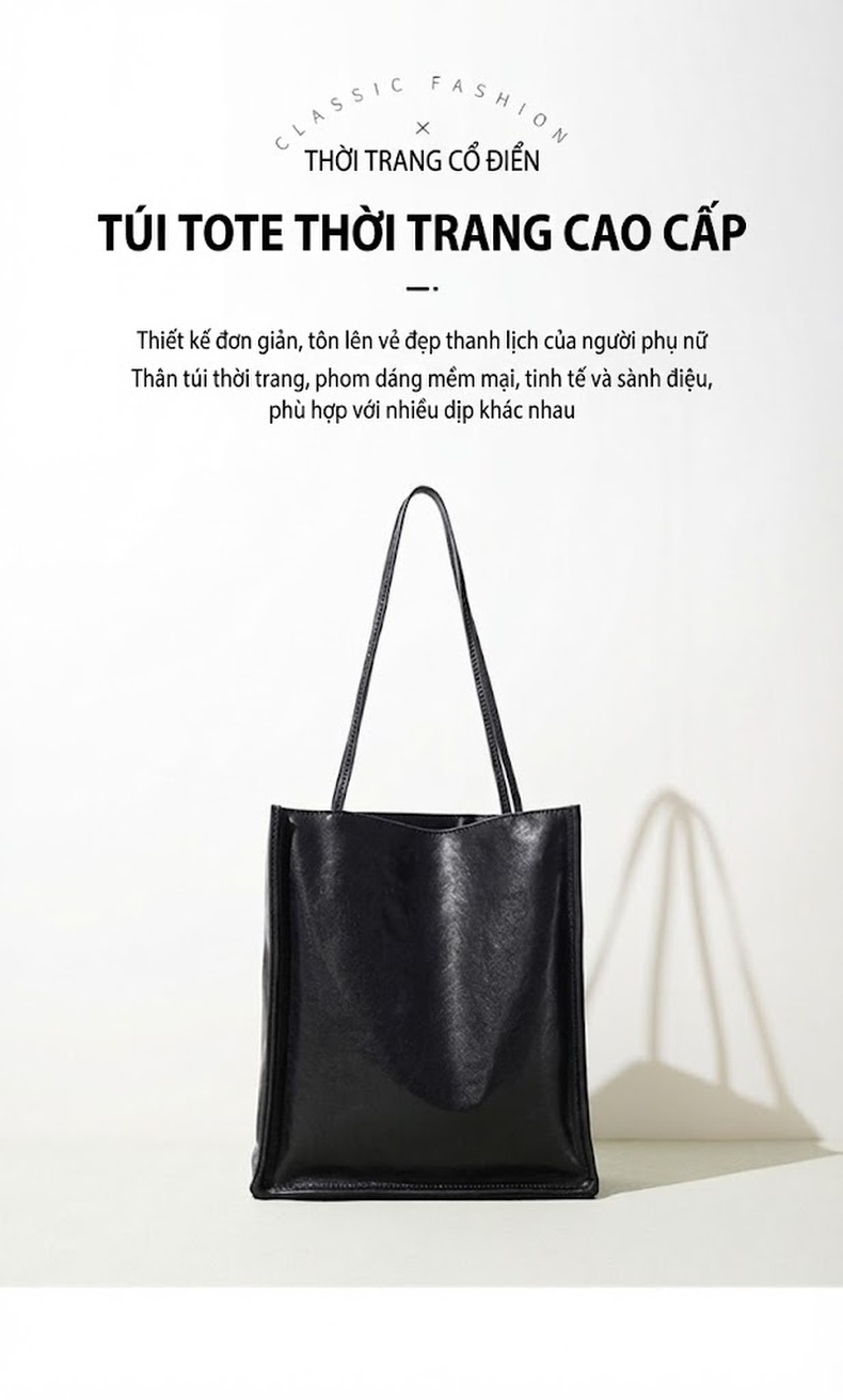Túi Tote Nữ Da Bò Mini Kiểu Dáng Tối Giản Màu Đen, Nâu chi tiết 1