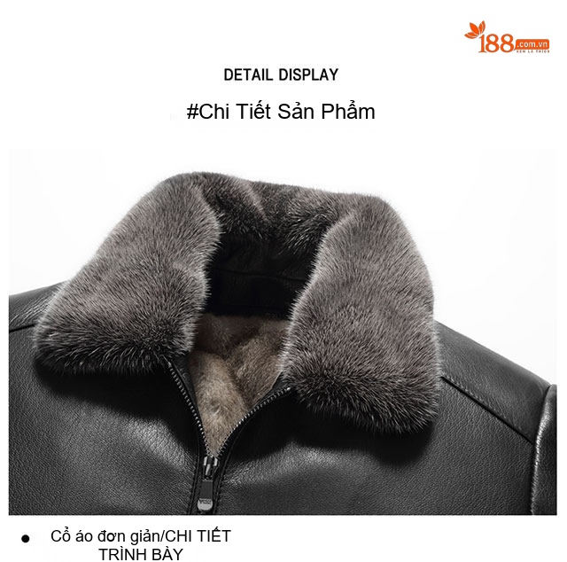 Áo Khoác Da Thật Nam Lót Lông Chồn Cổ Bẻ Ngắn Màu Đen chi tiết 13