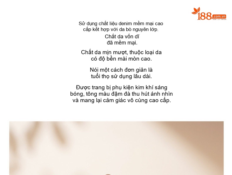 Túi Xách Tay Nữ Vải Jean Da Thật Thiết Kế Nhỏ Gọn Màu Xanh, Nâu chi tiết 2