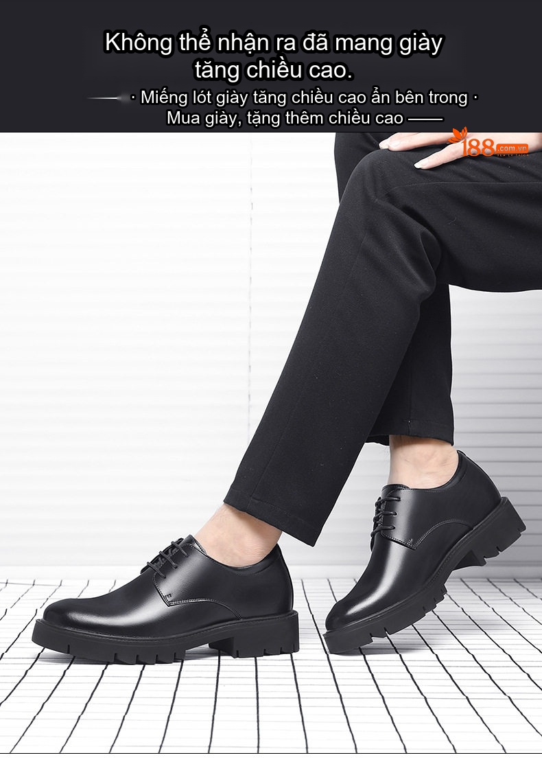 Giày Tây Buộc Dây Nam Da Bò Chiều Cao Đế 8cm Phong Cách Anh Quốc Màu Đen chi tiết 11