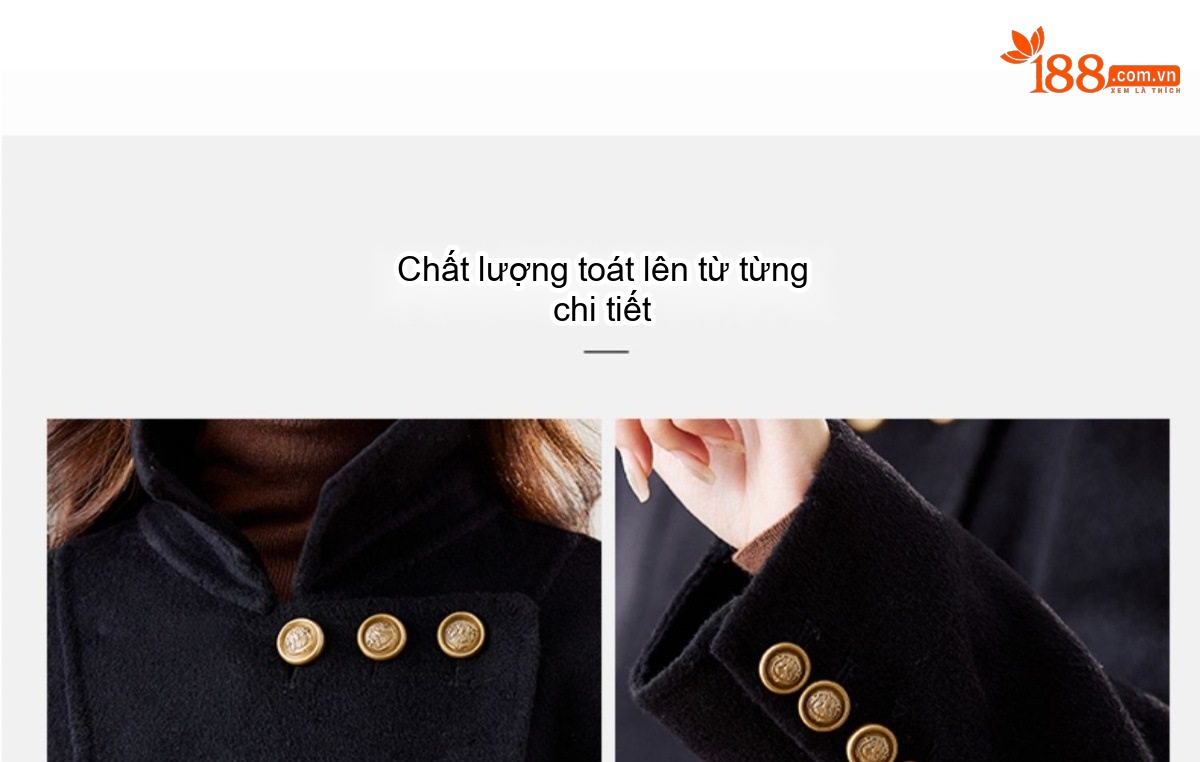 Áo Khoác Dạ Nữ Lông Cừu Hai Mặt Dáng Dài Vừa Phong Cách Thời Trang Màu Đen, Đỏ chi tiết 9