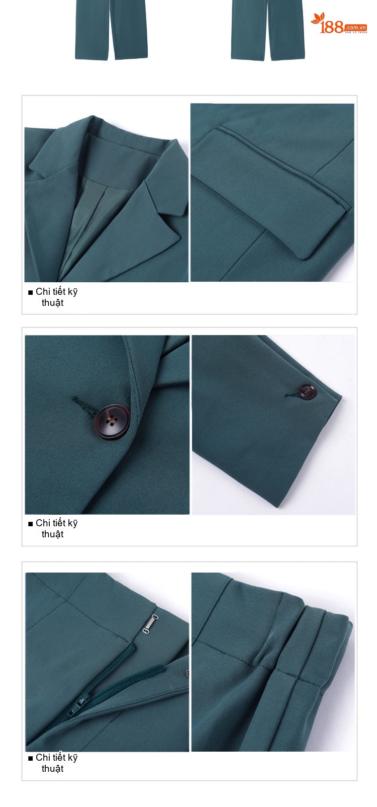 Bộ Vest Nữ Áo Khoác Tay Dài Quần Dài Ống Rộng Phong Cách Hàn Quốc Màu Nâu, Hồng, Xanh... chi tiết 6