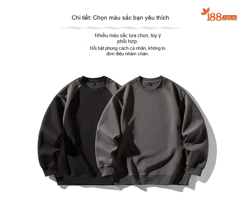 Áo Sweatshirt Nam Tay Raglan Phối Màu Cotton Form Rộng Màu Đen, Xám chi tiết 4