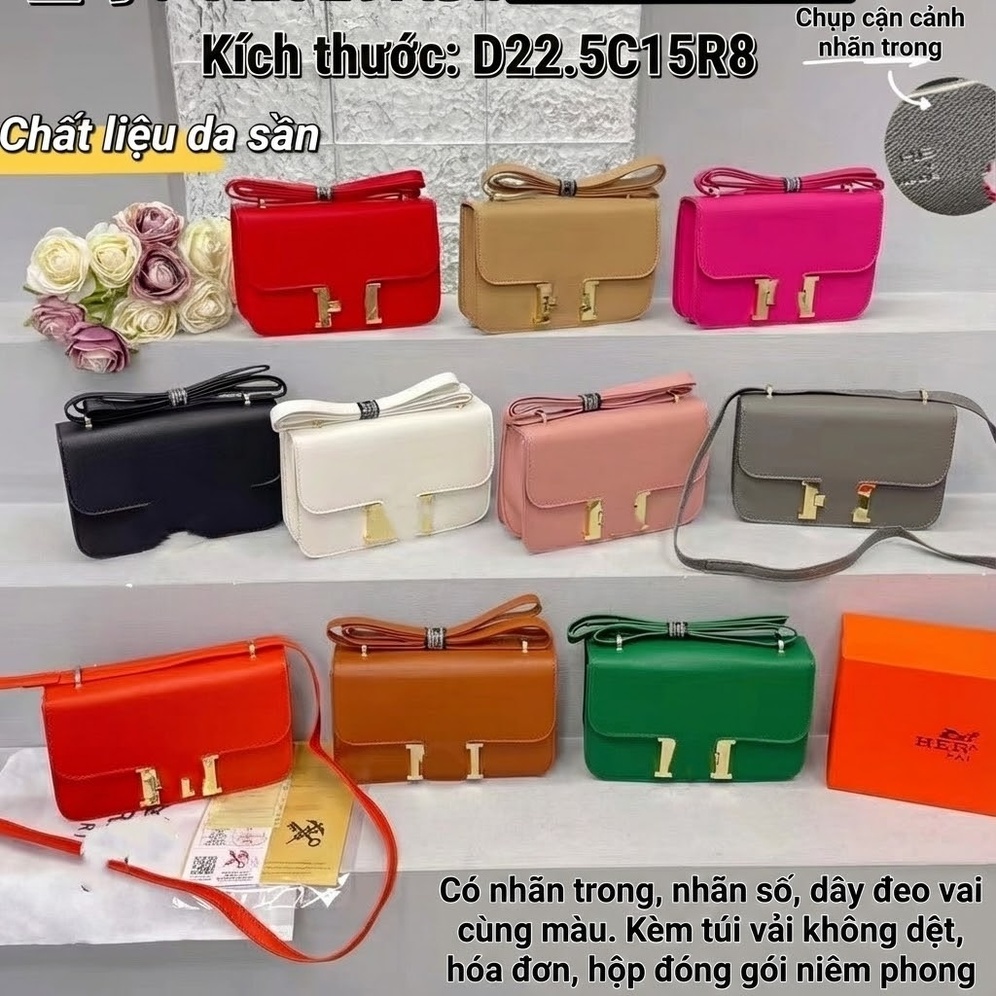 Túi Đeo Vai Nữ Hình Hộp Chữ H Da Bóng, Túi Đeo Chéo Nữ Màu Đen, Trắng, Nâu chi tiết 5