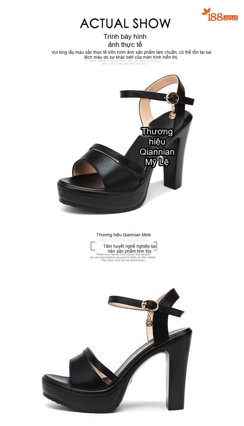 Giày Sandal Cao Gót Nữ Quai Ngang Đế Xuồng Da Bóng Gót Cao 8cm Màu Đen, Đỏ, Bạc chi tiết 17