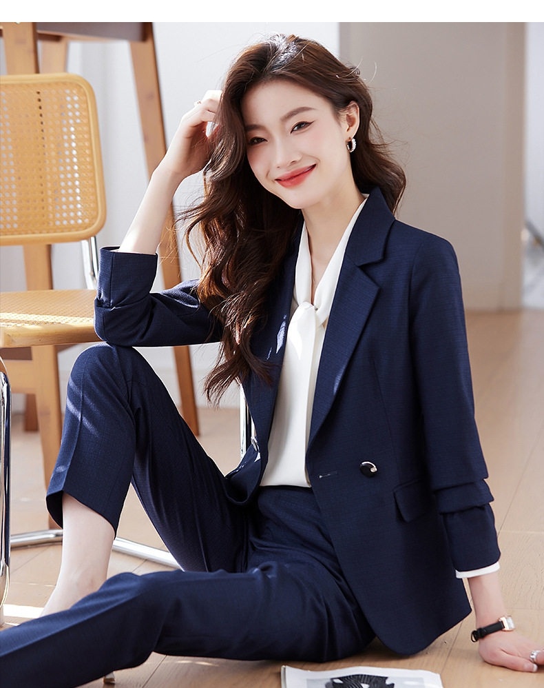 Bộ Vest Nữ Công Sở Quần Áo Dài Tay Phong Cách Hàn Quốc Màu Đen, Xanh Navy chi tiết 10
