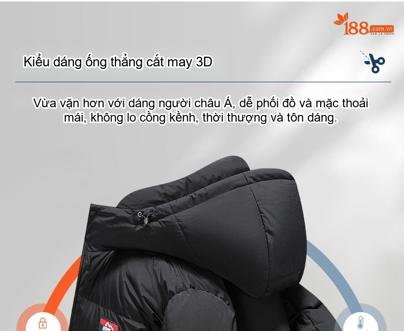 Áo Khoác Phao Nam Ba Lớp Chống Thấm Nước Mũ Rời Siêu Ấm chi tiết 14