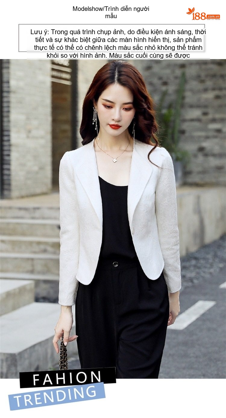 Áo Khoác Lửng Nữ Tay Lỡ Phối Áo Dài Phong Cách Tiểu Thư Màu Đen, Trắng, Kem chi tiết 26