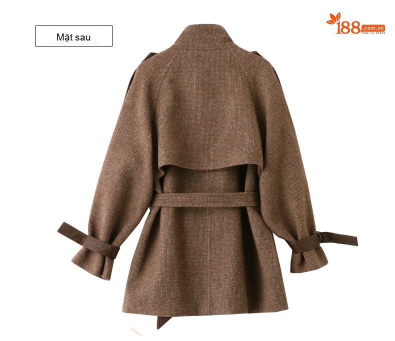 Áo Khoác Dạ Nữ Dáng Suông Cổ Đứng Thắt Eo Phong Cách Hàn Quốc Màu Nâu chi tiết 20