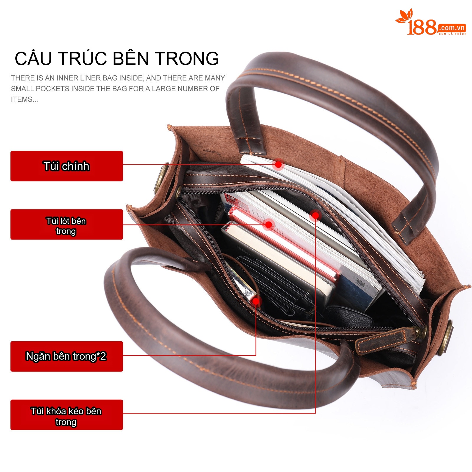Túi Đeo Vai/Đeo Chéo Nam Da Thật Túi Tote Da Bò Sáp Màu Nâu