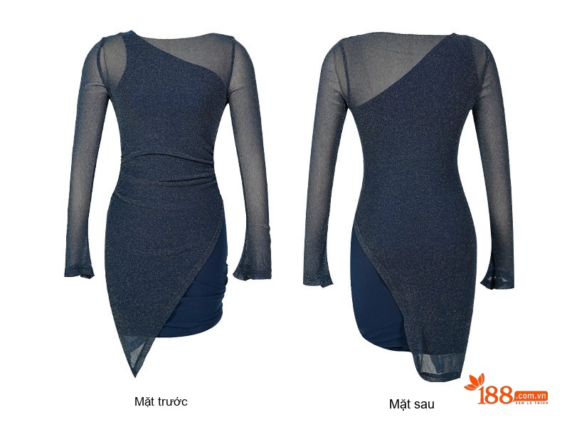 Váy Ôm Body Nữ Hai Dây Lưới Trong Suốt Thiết Kế Lệch Tà Phong Cách Gợi Cảm Màu Xanh Navy chi tiết 8
