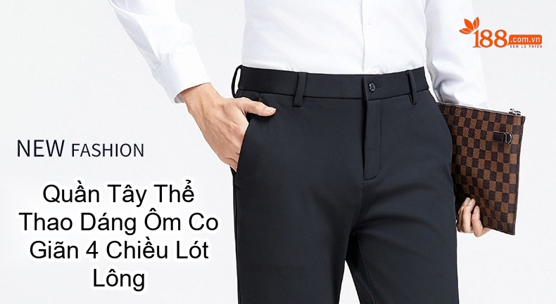 Quần Âu Nam Milk Silk Co Giãn Chống Nhăn Dáng Ôm Thêu Họa Tiết Màu Đen chi tiết 1