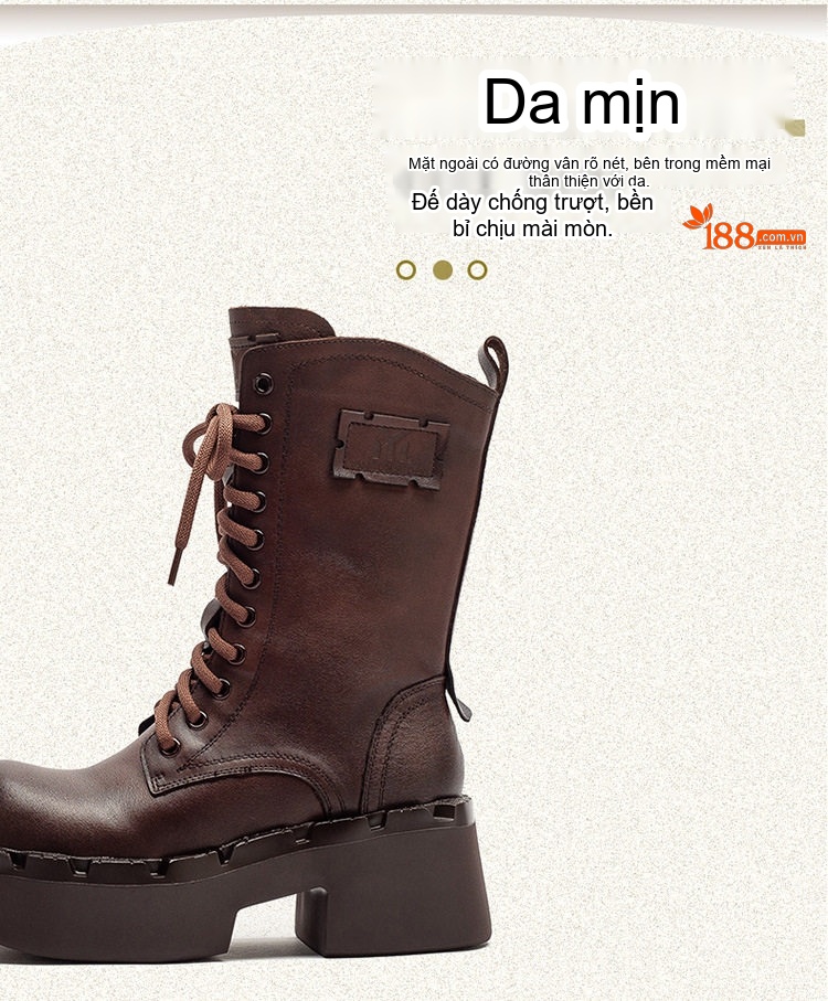 Boot Martin Nữ Da Bò Cổ Cao Tăng Chiều Cao Đế Khoảng 6cm Màu Đen, Nâu chi tiết 3