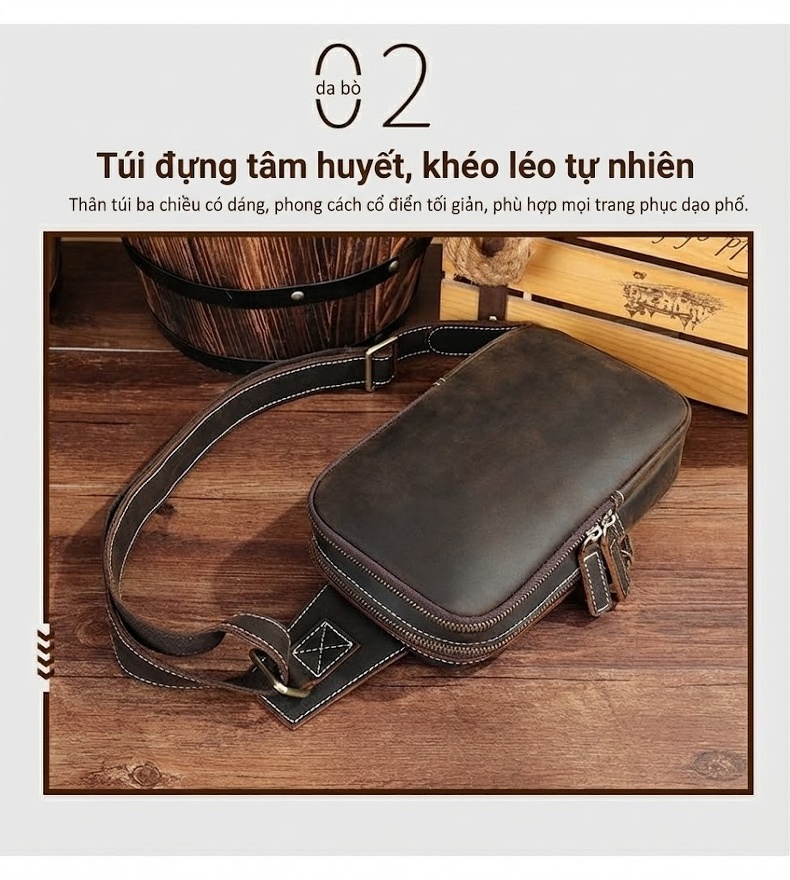 Túi Đeo Chéo Nam Da Mờ Phong Cách Retro Cao Cấp Màu Nâu chi tiết 63