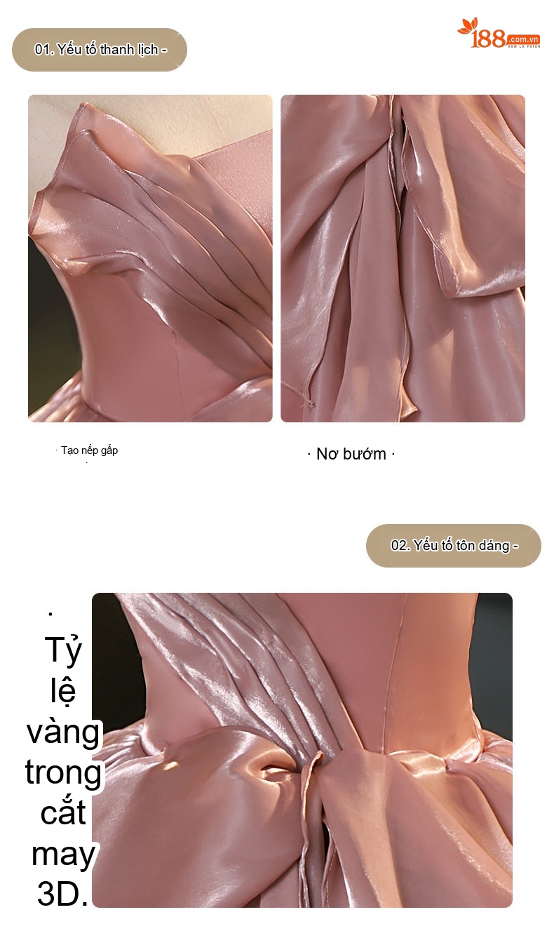 Váy Dạ Hội Nữ Dáng Xòe Hở Lưng Chất Liệu Satin Màu Nude chi tiết 2