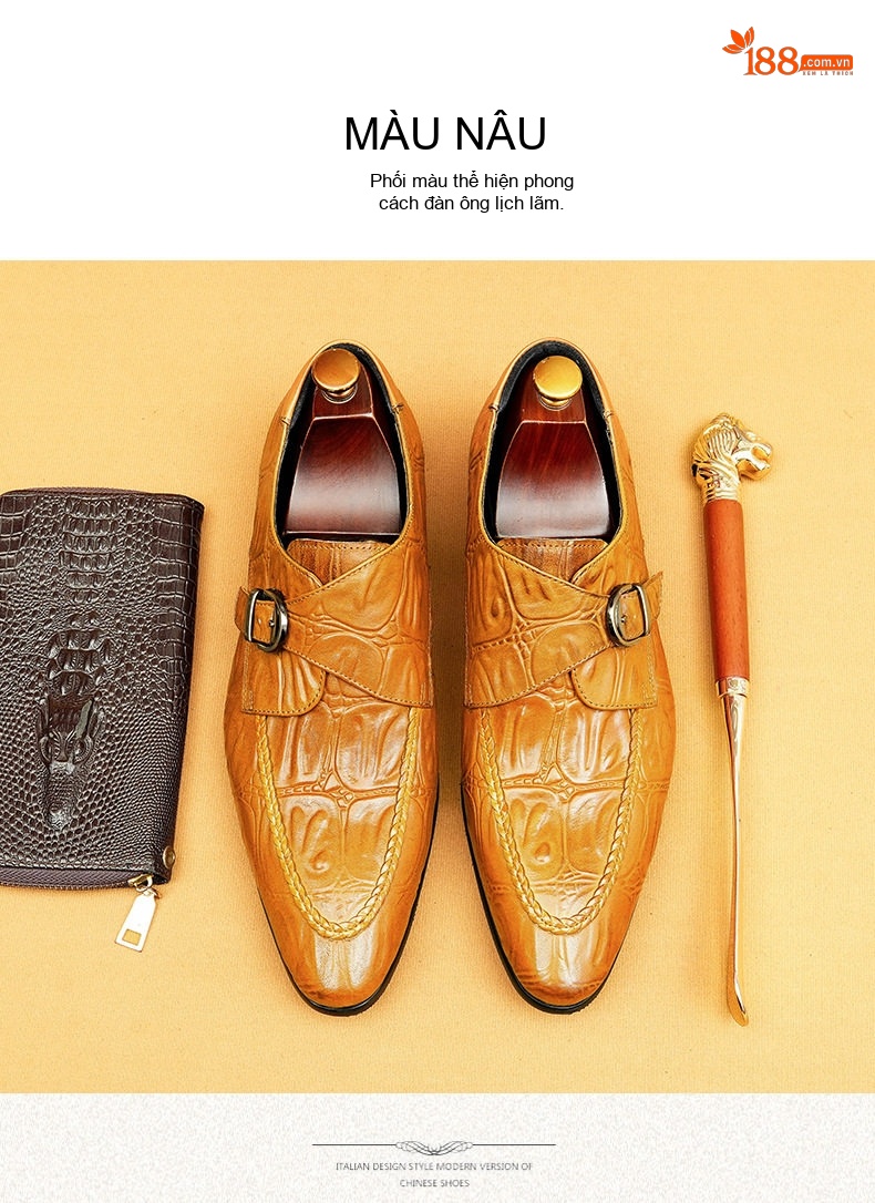 Giày Monkstrap Khóa Cài Nam Da Bóng Chiều Cao Đế Khoảng 3cm Màu Đen, Nâu chi tiết 11
