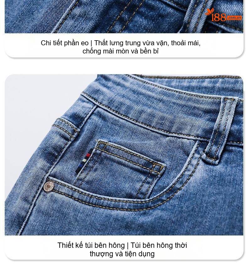Quần Jeans Nam Ống Đứng Co Giãn Thoải Mái Phong Cách Casual Màu Xanh chi tiết 20