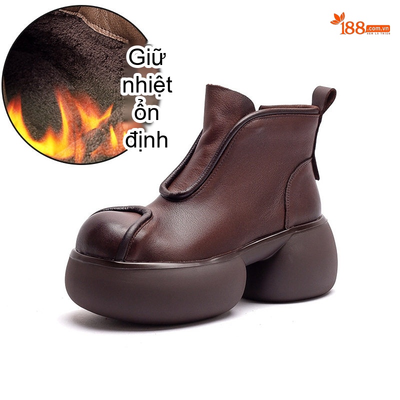 Boot Nữ Da Bò Lót Lông Cao Cấp Chiều Cao Đế Khoảng 6cm Màu Đen, Nâu