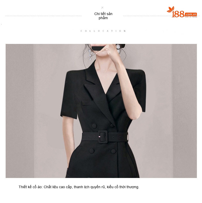 Váy Vest Công Sở Nữ Tay Ngắn Dáng Ôm Hai Hàng Khuy Màu Đen chi tiết 17
