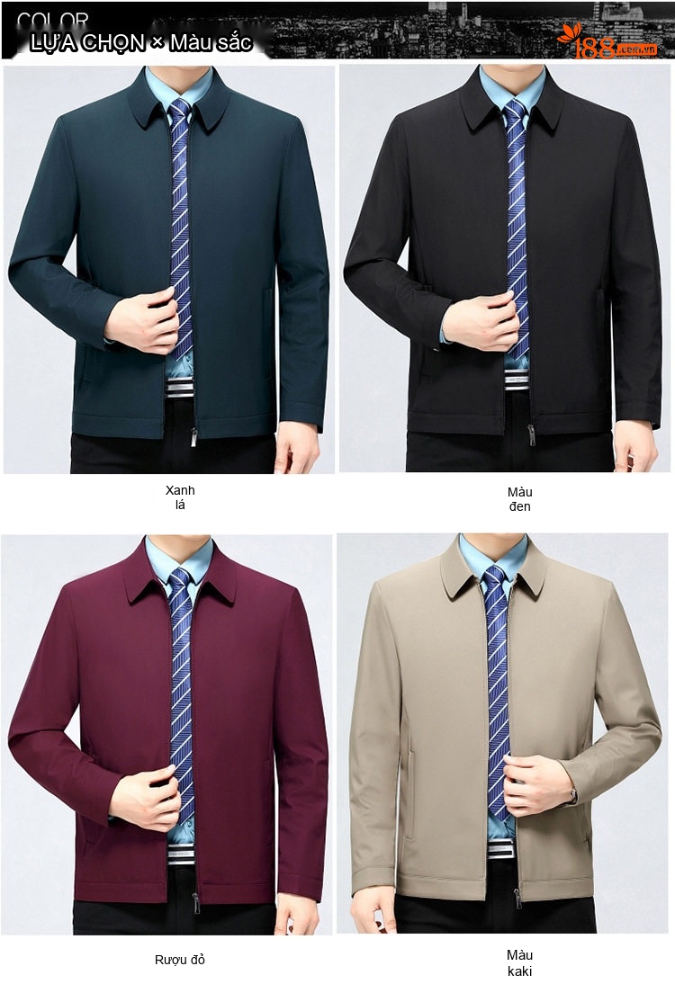 Áo Khoác Nam Cổ Bẻ Khóa Kéo Dáng Suông Rộng Vải Dệt Màu Xanh Navy, Đỏ Rượu, Be, Xanh Đen, Xám... chi tiết 5