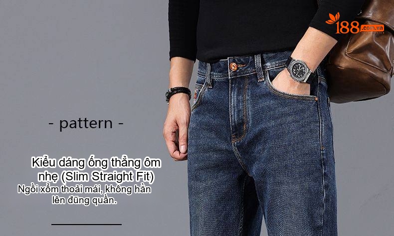 Quần Jeans Nam Ống Đứng Cao Cấp Dáng Ôm Vừa Vặn Màu Xanh Denim chi tiết 13