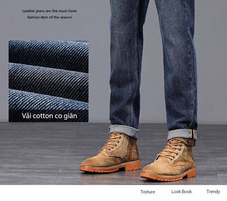 Quần Jeans Nam Ống Đứng Cao Cấp Dáng Ôm Vừa Vặn Màu Xanh Denim chi tiết 14