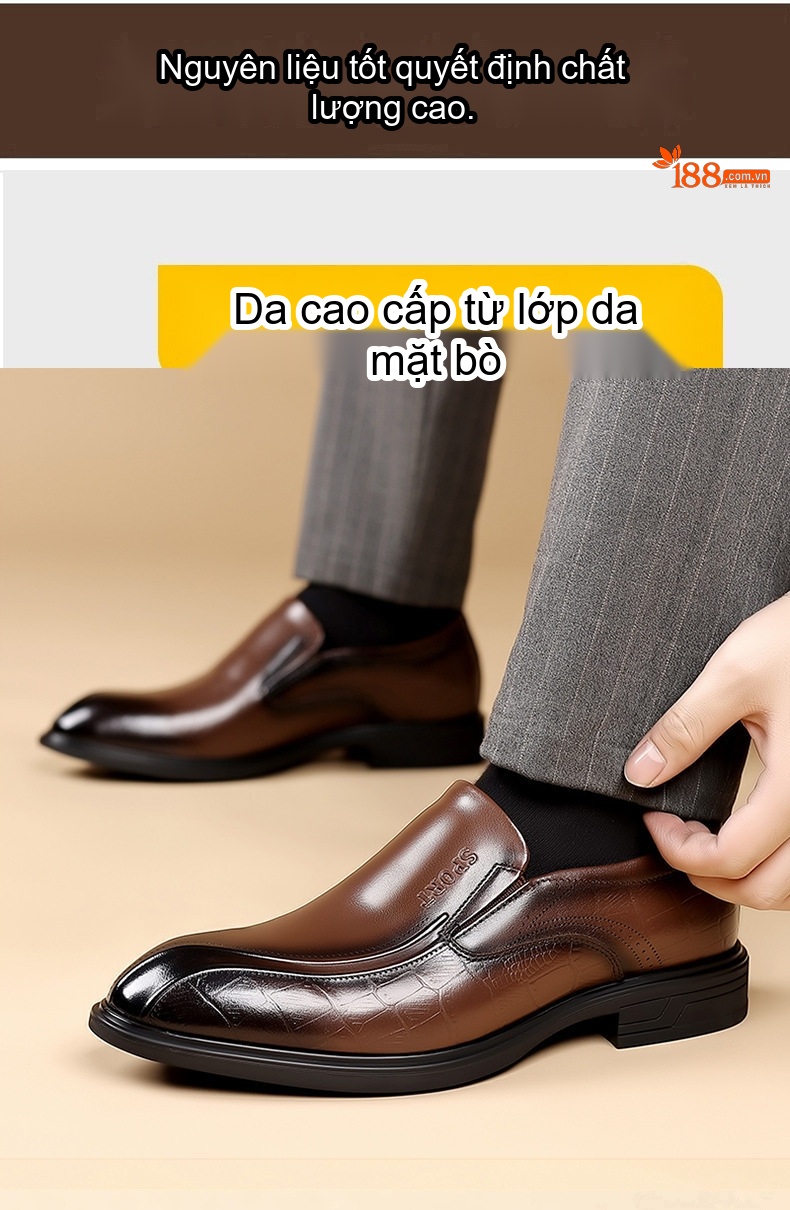 Giày Lười Nam Da Bò Mềm Mại Chiều Cao Đế Khoảng 3cm Màu Nâu, Đen chi tiết 8