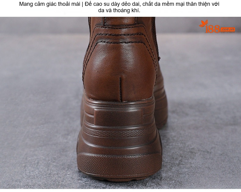 Boot Martin Nữ Da Bò Đế Dày Hai Khóa Kéo Phong Cách Anh Chiều Cao Đế Khoảng 5cm Màu Đen, Nâu chi tiết 7