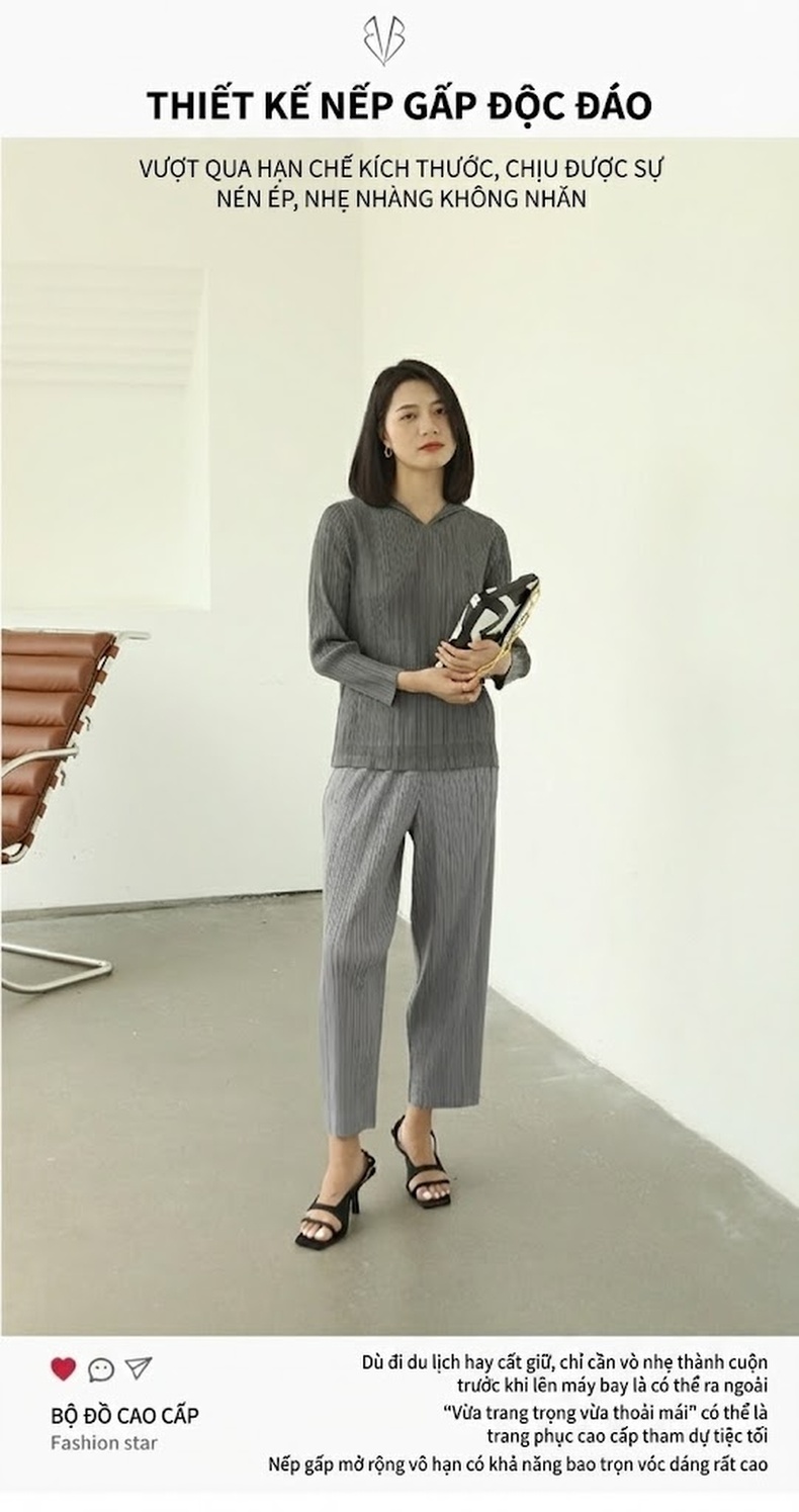 Áo Thun Nữ Dài Tay Miake Ly Gấp Nếp Màu Xanh, Trắng, Xám, Hồng... chi tiết 1
