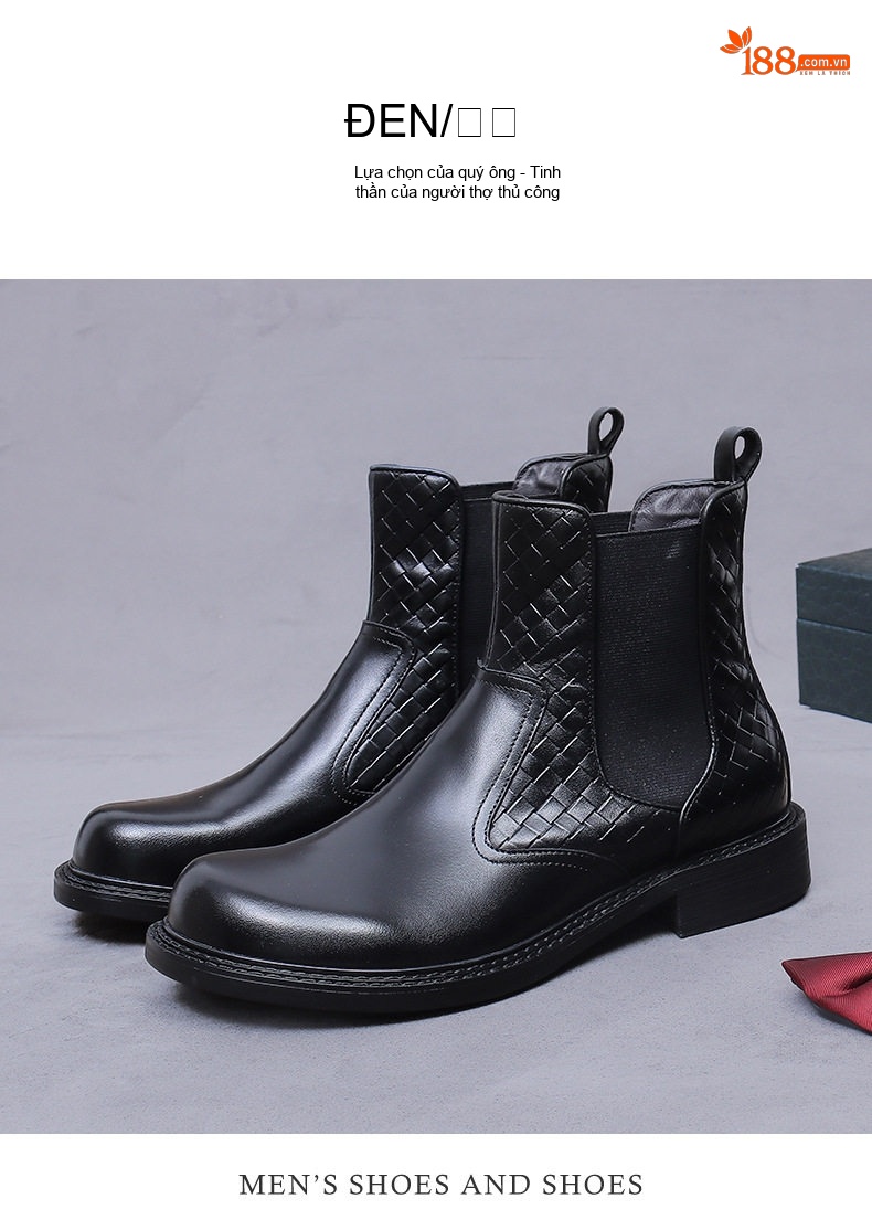 Giày Chelsea Boot Nam Da Bò Dập Vân Chiều Cao Đế Khoảng 3cm Màu Đen, Nâu chi tiết 5