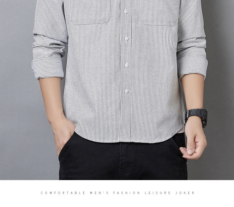Áo Sơ Mi Dài Tay Nam Cotton Dáng Rộng Phong Cách Công Sở Màu Xanh Nhạt, Xám chi tiết 12