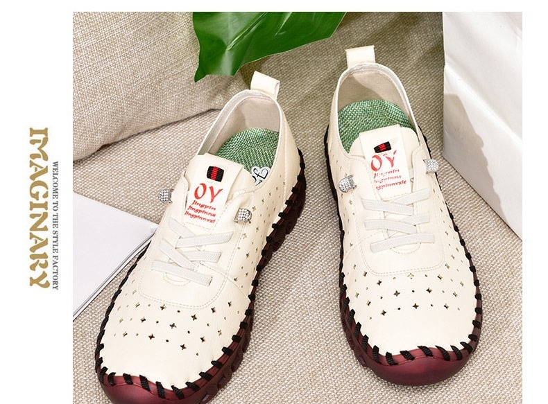 Giày Lười Mùa Hè Nữ Da Mềm Đục Lỗ Thoáng Khí Chiều Cao Đế Khoảng 3cm Màu Trắng, Đỏ, Đen, Nâu chi tiết 14