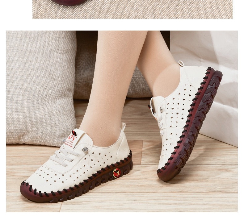Giày Lười Mùa Hè Nữ Da Mềm Đục Lỗ Thoáng Khí Chiều Cao Đế Khoảng 3cm Màu Trắng, Đỏ, Đen, Nâu chi tiết 15