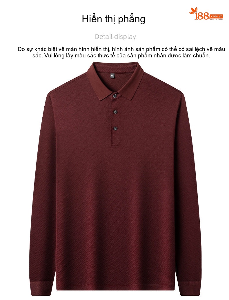 Áo Polo Nam Tay Dài Dệt Kim Cashmere Chống Nhăn Màu Đen, Đỏ Rượu Vang, Xám chi tiết 8