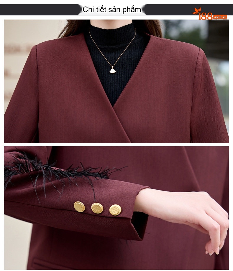 Set Áo Blazer Tay Lông và Chân Váy Nữ Phong Cách Hàn Quốc Màu Đỏ Rượu Vang, Đen chi tiết 33