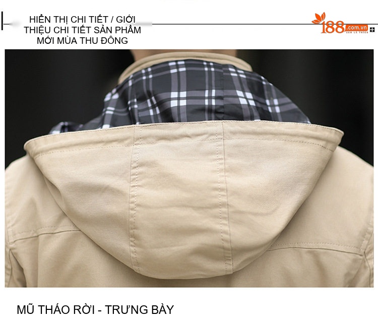 Áo Khoác Gió Nam Cotton Dáng Dài Vừa Có Mũ Nhiều Túi Màu Be, Nâu, Đen, Xanh Rêu chi tiết 22