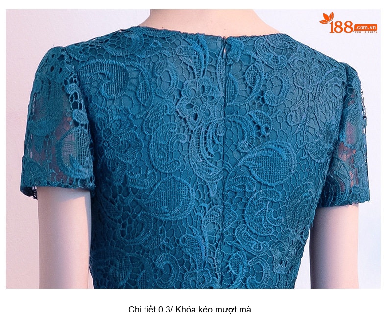 Váy Dự Tiệc dáng chữ A Cổ Tròn Tay Ngắn Dự Tiệc Cưới, Tiệc Tối Màu Xanh, Đỏ, Xanh Navy chi tiết 17