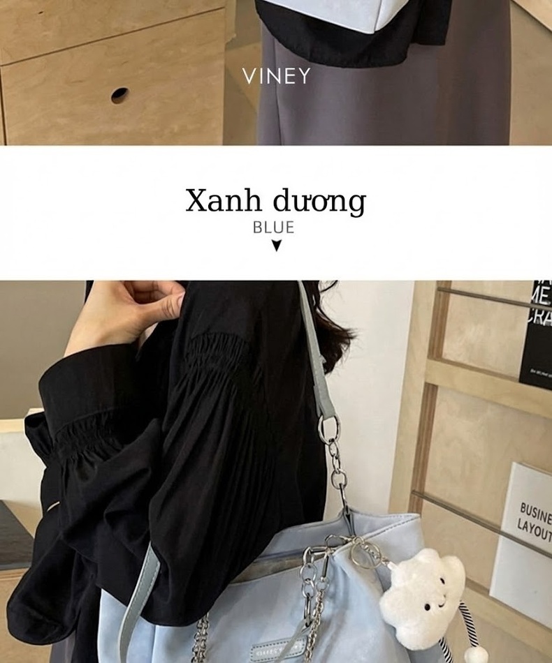 Túi Tote Nữ Da Mờ Đeo Vai Công Sở Sức Chứa Lớn Màu Xanh Lam chi tiết 7
