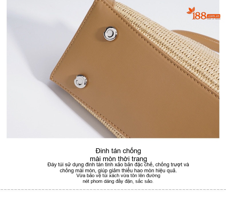 Túi Đeo Vai Nữ Sợi Cói Lớn, Túi Kẹp Nách Đan Tay Kiểu Dáng Thời Trang Màu Nâu, Xám, Xanh Lá chi tiết 12