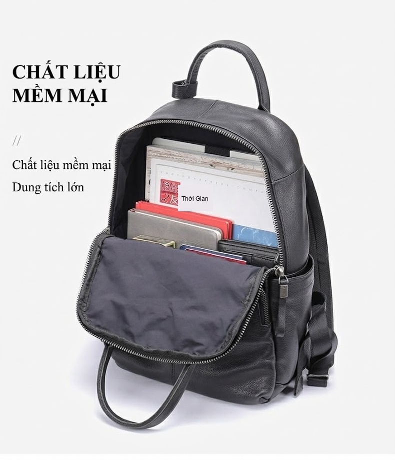 Balo Đeo Vai Nam Da Thật Sức Chứa Lớn Phong Cách Doanh Nhân Màu Đen, Nâu chi tiết 6