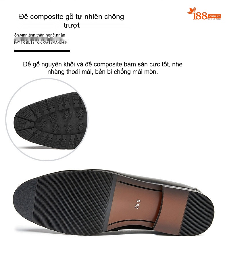 Giày Lười Nam Da Thật Chiều Cao Đế Khoảng 2cm Phong Cách Anh Quốc Màu Đen, Nâu, Xám chi tiết 8