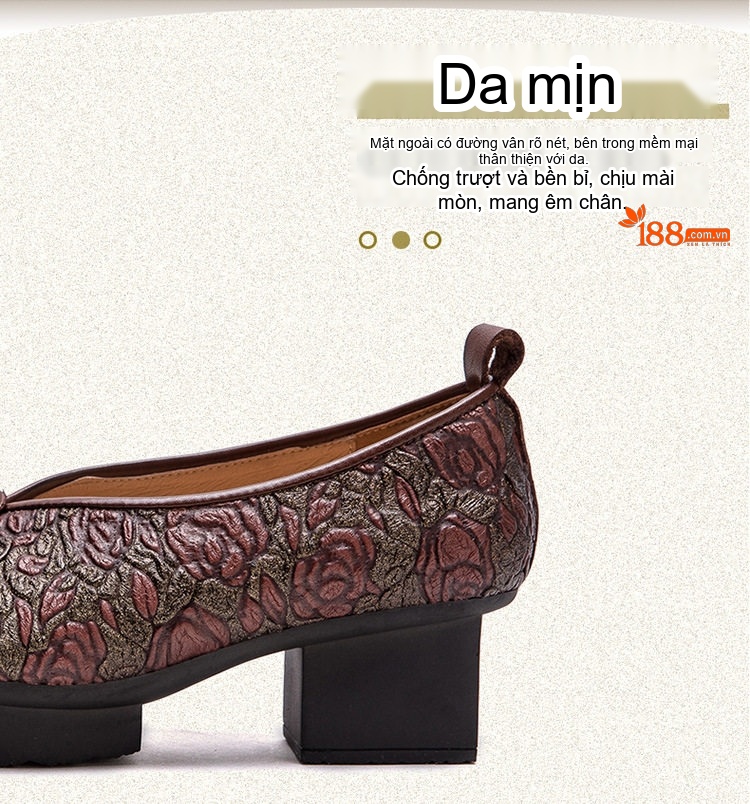 Giày Lười Nữ Họa Tiết Hoa Văn Chiều Cao Đế Khoảng 4cm Màu Đỏ, Nâu chi tiết 4