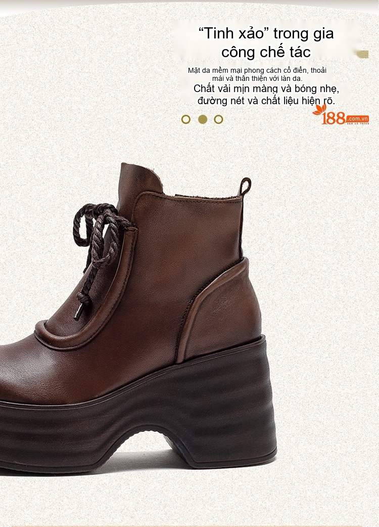 Boot Nữ Da Bò Cổ Ngắn Khóa Bên Hông Chiều Cao Đế Khoảng 8cm Màu Đen, Nâu chi tiết 4