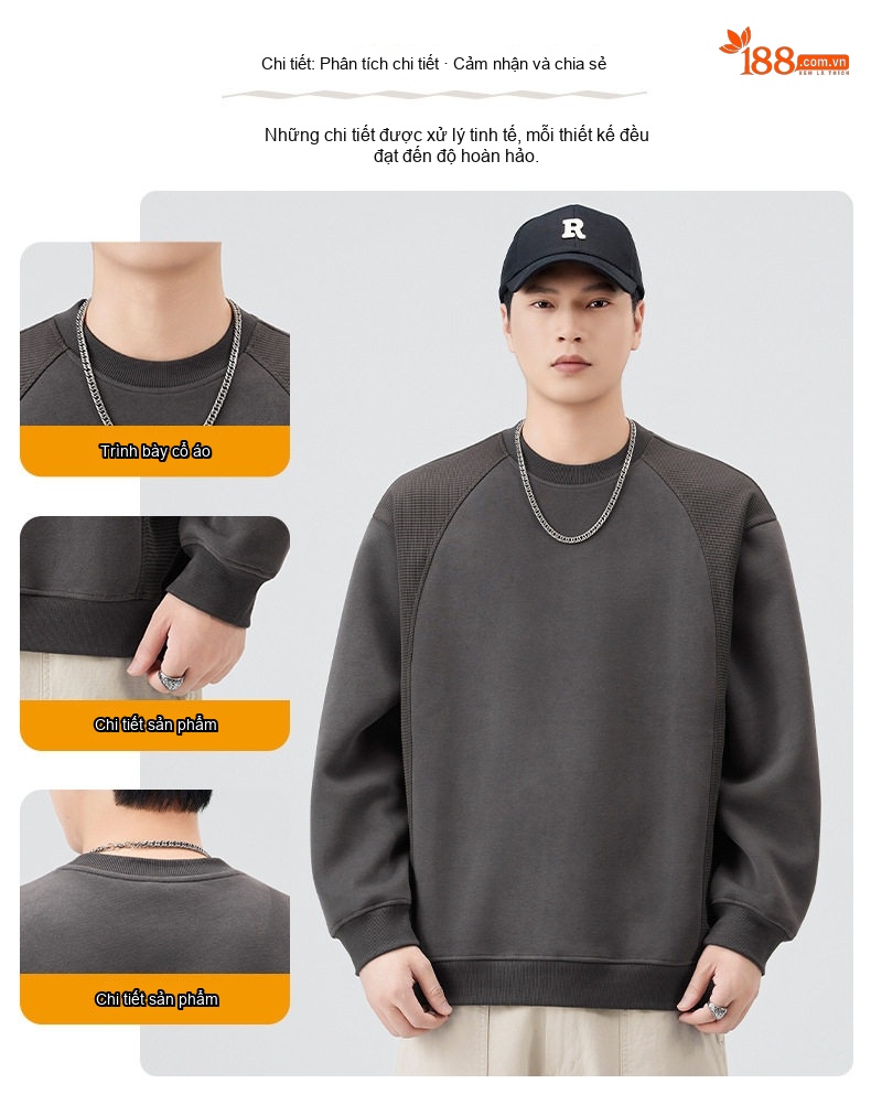 Áo Sweatshirt Nam Tay Raglan Phối Màu Cotton Form Rộng Màu Đen, Xám chi tiết 3