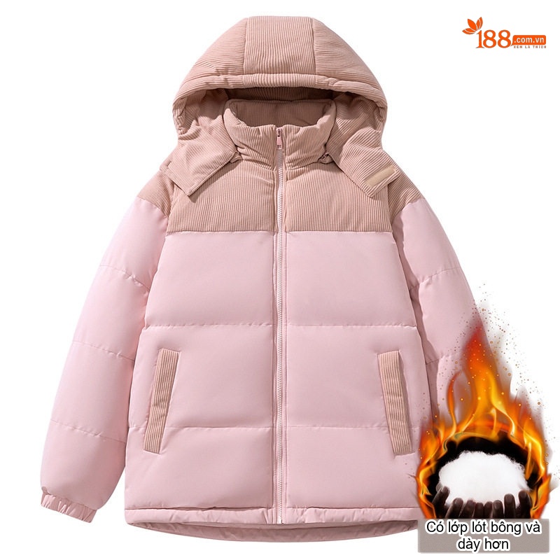 Áo Khoác Bông Nam Cotton Lông Cừu Dáng Rộng Màu Hồng, Đen, Nâu, Xanh Lá...