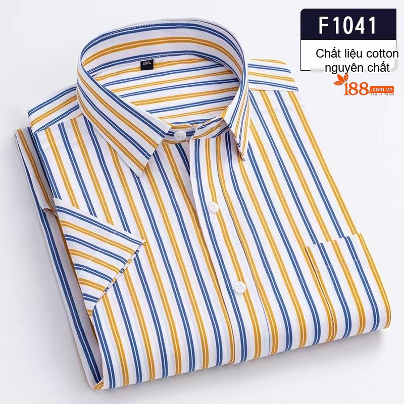 Áo Sơ Mi Nam Tay Ngắn Cotton Kẻ Sọc Trung Niên Hàng Ngày Màu Xanh, Trắng, Vàng, Nâu... chi tiết 4