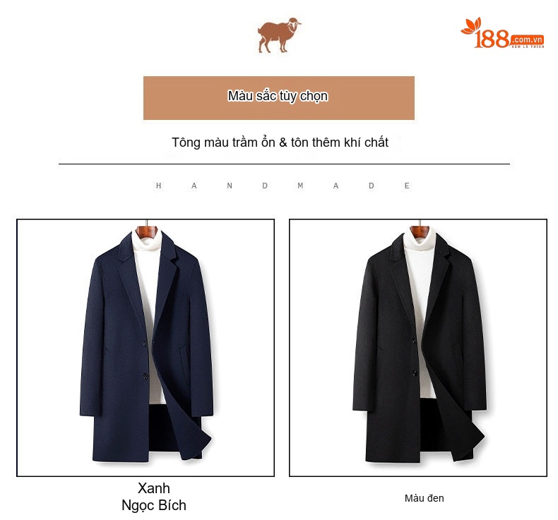 Áo Khoác Dạ Nam Hai Mặt Dáng Dài Vừa Phong Cách Business Casual Màu Đen, Xanh Navy chi tiết 12