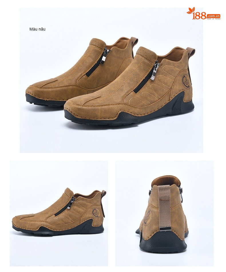 Giày Boot Nam Cổ Cao Khóa Kéo Bên Chiều Cao Đế Khoảng 3cm Màu Đen, Xanh Dương, Nâu chi tiết 27