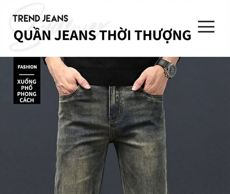 Quần Jean Nam Ống Đứng Co Giãn Thoải Mái Dáng Suông Màu Xanh Denim chi tiết 26