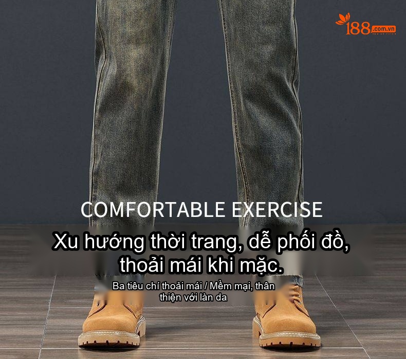 Quần Jean Nam Ống Đứng Co Giãn Thoải Mái Dáng Suông Màu Xanh Denim chi tiết 27